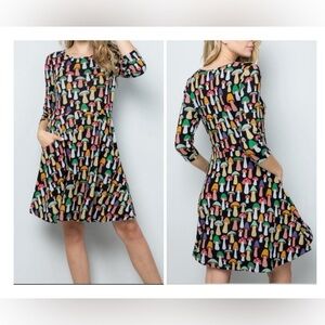 LA Soul Women's Medium Black Mushroom Print Fit & Flare Pockets Quirky Dress